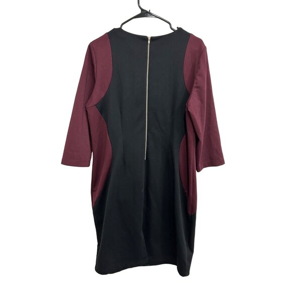Lane Bryant Womens Colorblock Dress Black Burgundy 3/4 Sleeve Sz 16 - Picture 2 of 9